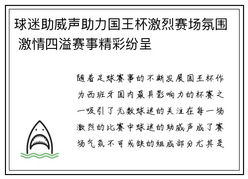 球迷助威声助力国王杯激烈赛场氛围 激情四溢赛事精彩纷呈
